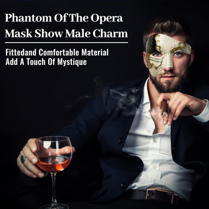 IncreDecor Masquerade Mask for Men Phantom of The Opera Half Face Mask with Bowtie, Venetian Masks for Halloween Party (Black)