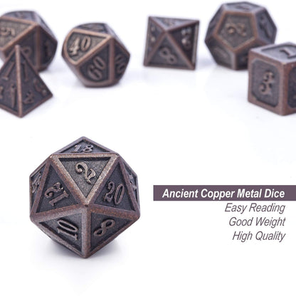 D&D Metal Dice Set, DNDND 7PCS Metallic Ancient Copper Dice with Metal Case for DND Dungeons and Dragons Table Games Roly Playing Rolling