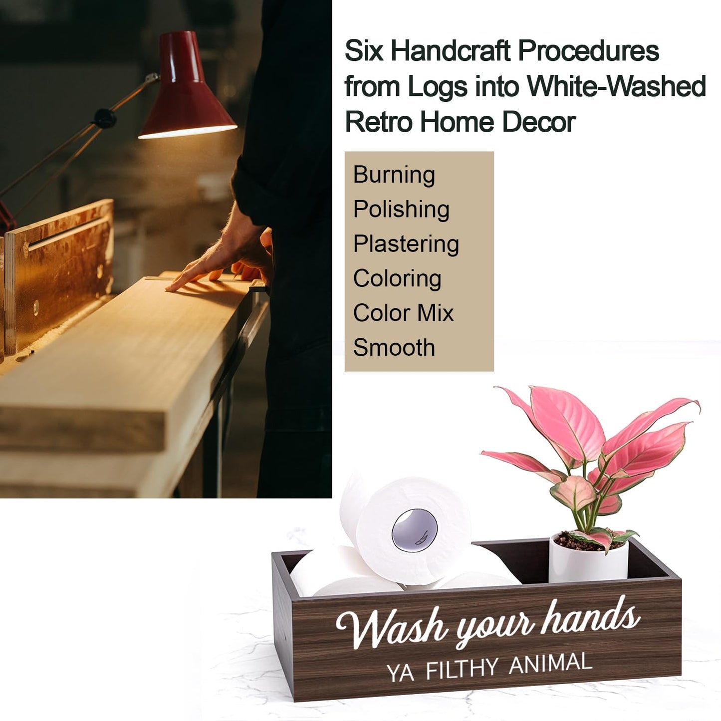 CuffUp Bathroom Decor Box, Toilet Paper Basket 2 Sides Signs Farmhouse Bathroom Toilet Basket Tank Topper Rustic Farmhouse Home Decor for Livingroom Kitchen（One Dark Brown Box）