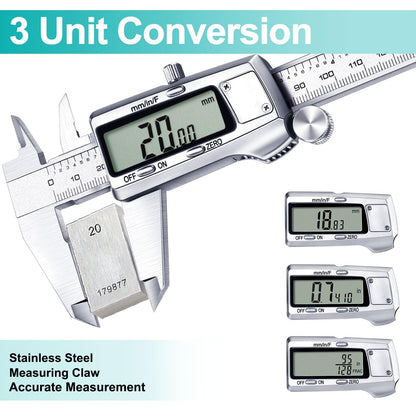 Kynup Digital Caliper, Caliper Measuring Tool, Micrometer Dial Vernier Caliper Digital, Full Turn Off, Stainless Steel, Switch from Inch Metric Fraction (6Inch/150MM)