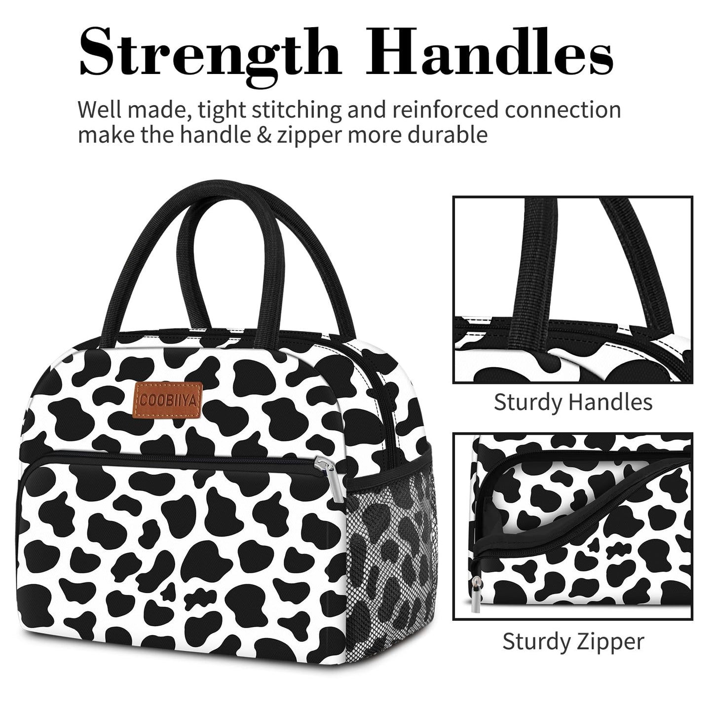 Coobiiya Lunch Bag Women, Lunch Box for Women Adult Men, Small Leakproof Cute Lunch Tote Large Capacity Reusable Insulated Cooler Lunch Container for Work/Office/Picnic/Travel-Cow