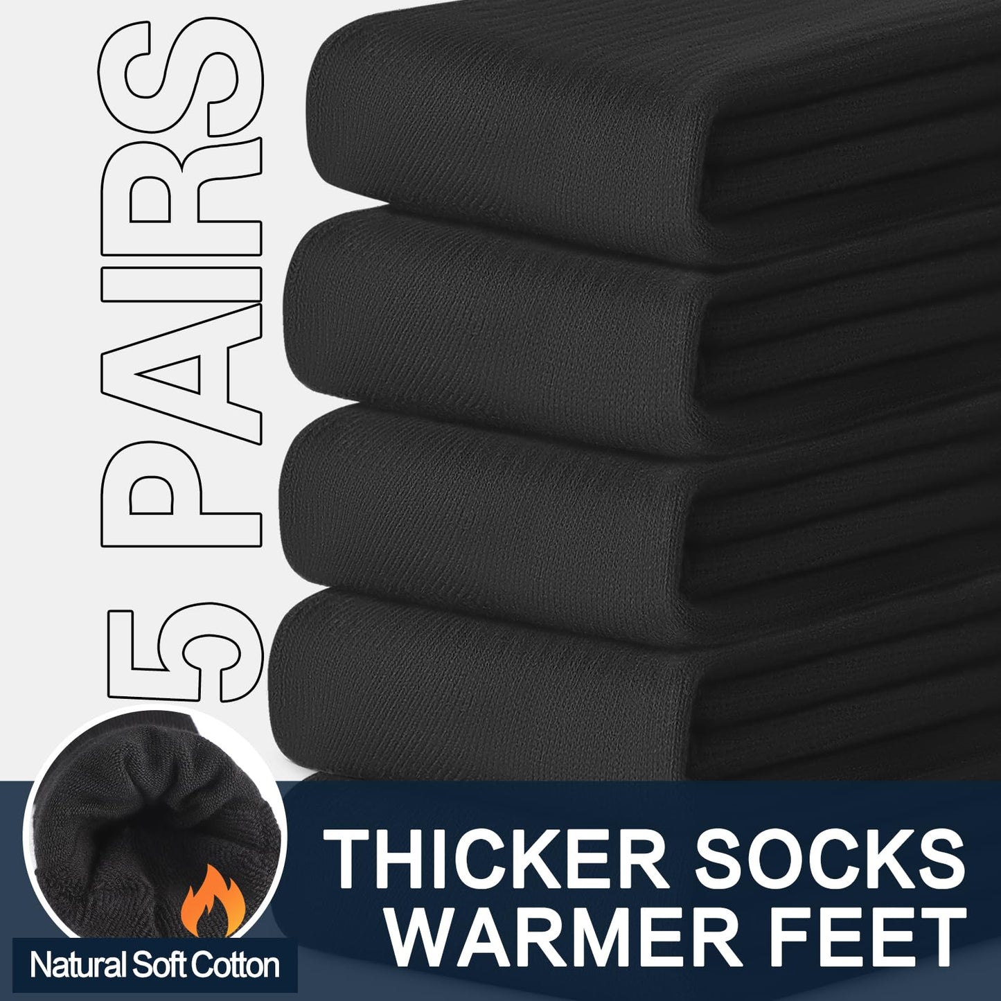 FEWTUR Thermal Socks for Men and Women: 5 Pairs Winter Socks for Running Hiking, Warm Cotton Socks for Outdoor Work (Dark Grey, 9-11)