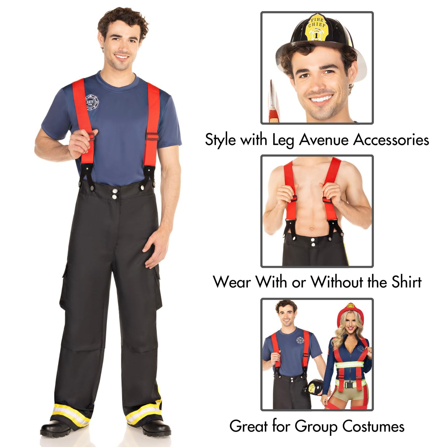Leg Avenue Mens 3 Piece Mens Fire Captain Set - Family Halloween Costume for Men, MED/LGE, Black/Red