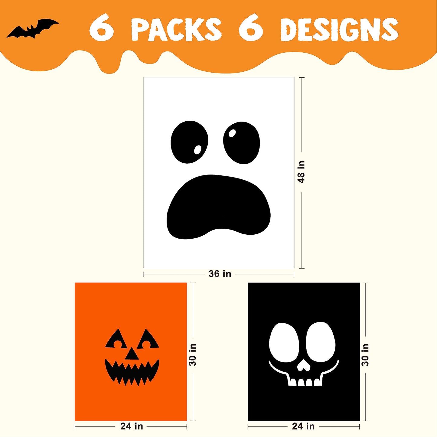 JOYIN 6 Pcs Halloween Leaf Bags, Pumpkin Leaf Lawn Bags for Yard Fall Leaf Outdoor Decorations, Plastic Resuable Jack o' Lantern Trash Bag for Halloween Decor Party Favors, Party Supplies