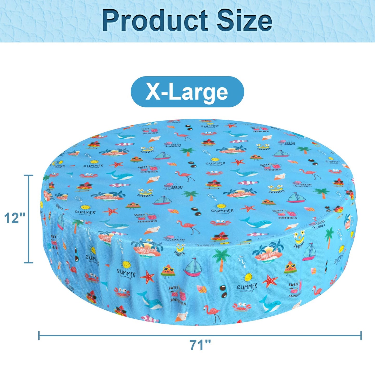 Docuwee Round Dog Pool Cover 71", Foldable Kiddie Solar Cover Fit Dog Collapsible Swimming Pool, Pets Kids Bath Tub, Anti-UV Dustproof Safety Pool Covers, Summer Beach Patterns