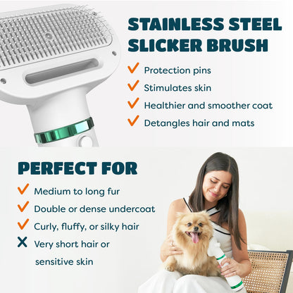 KUUBIA Pet Hair Dryer for Small-Sized Dogs and Cats | 2-in-1 Dog Hair Dryer with Self Cleaning Slicker Brush | Dog Blow Dryer | 300 Watts, Overheat Protection, Portable, Adjustable Temperature