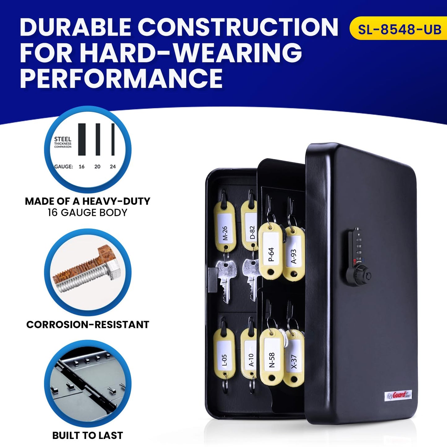 KeyGuard Dual Access Combination Key Cabinet With Black 4-Dial Combi-Cam Ultra - 48 Hook, Conveniently Store Your Keys with 10,000 Possible Combinations, SL-8548-UB