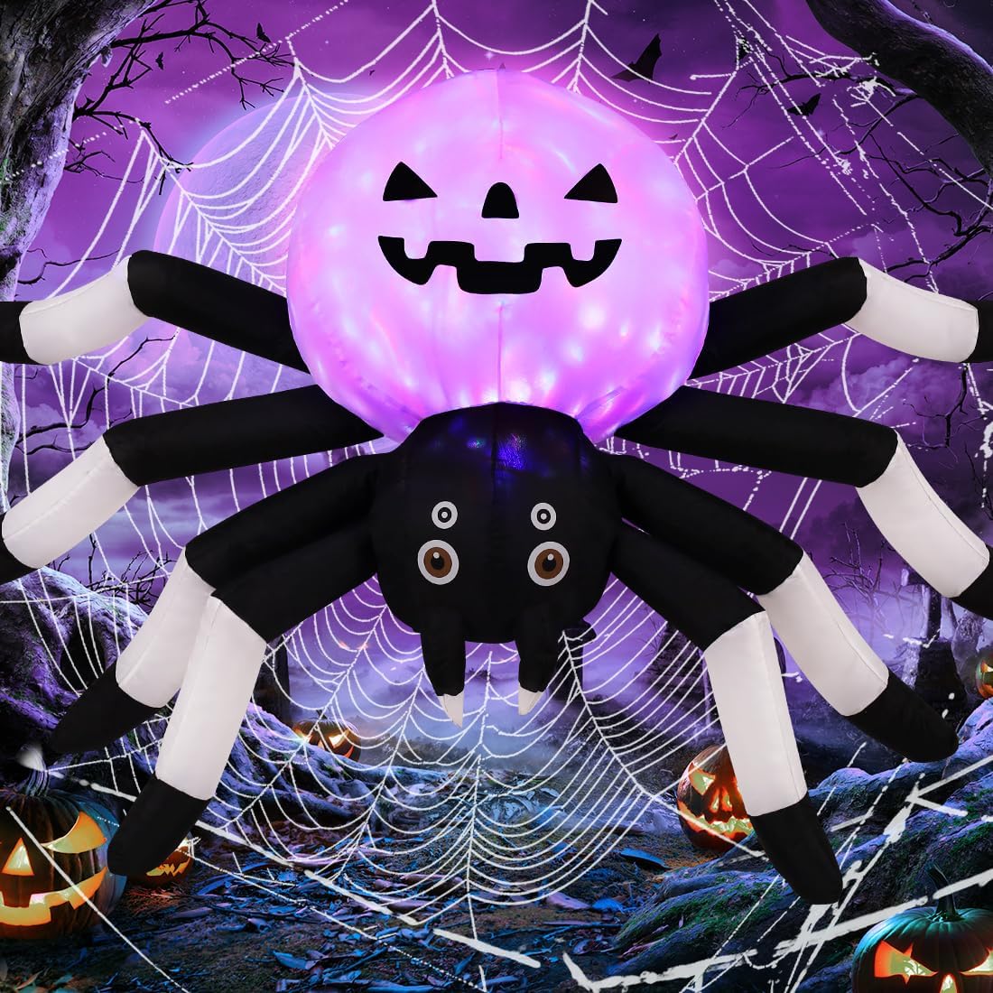 GOOSH 5 FT Width Halloween Inflatables Outdoor Decorations Spider with Magic Light, Blow Up Yard Decorations with LED Lights for Party Yard Garden Lawn