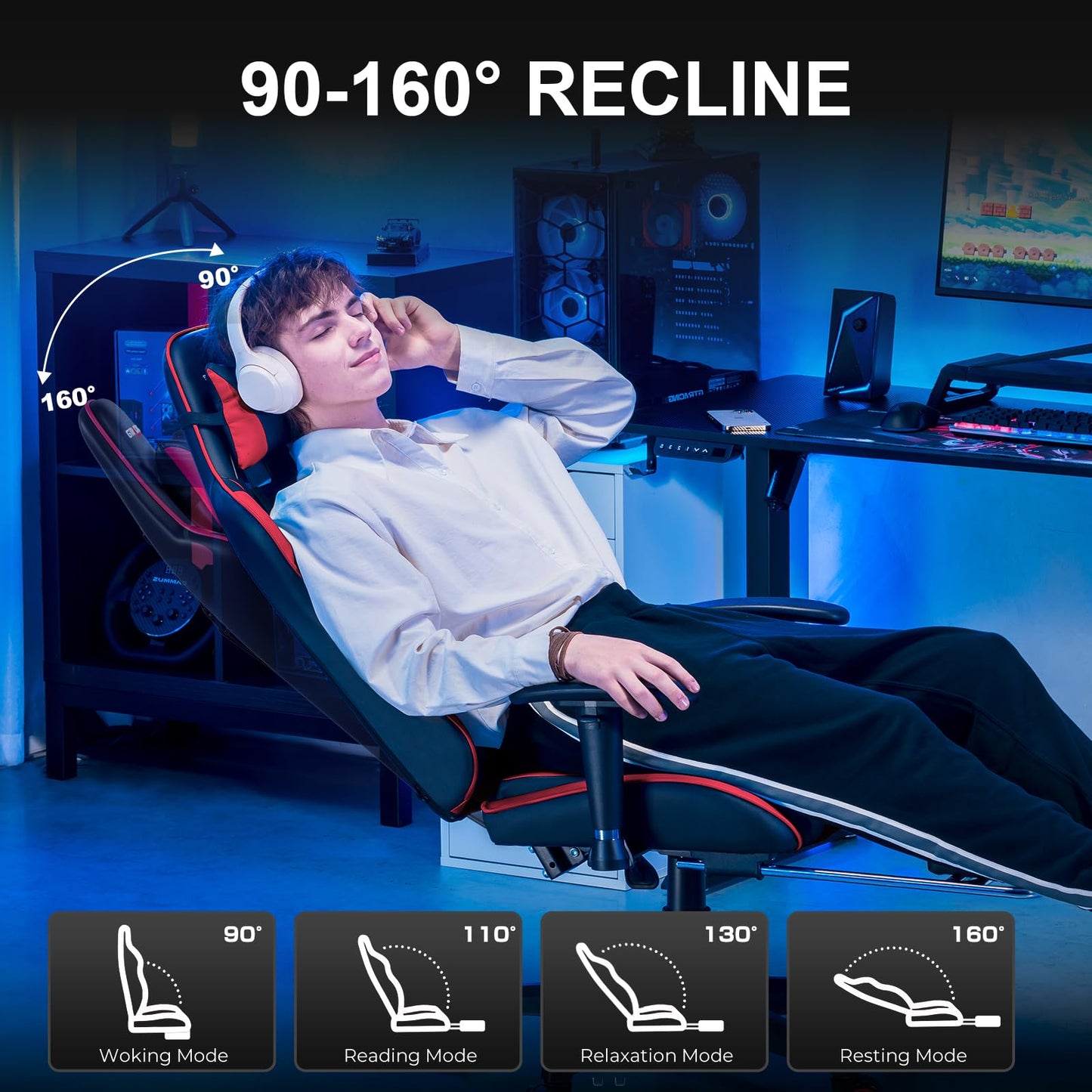 GTRACING Gaming Chair with Footrest, High Back Computer Chair Ergonomic Game Desk Chair Racing Executive Adjustable Swivel Rocker with Headrest and Lumbar Support