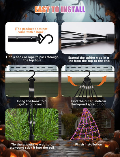 Spider Web Halloween Decorations Lights - 550 LEDs Outdoor Giant Halloween Decor 16.4ft Spider Web with 4ft Light-up Spider, 8 Modes, Waterproof&Timer for Yard Garden, Outside Party (with Spider)