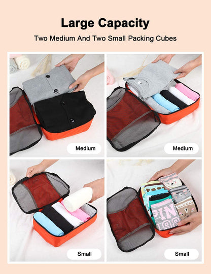 GOX Ultra Light 5 piece Packing Cubes Travel Luggage Organizer 1 Large 2 Medium 2 Small (Orange)