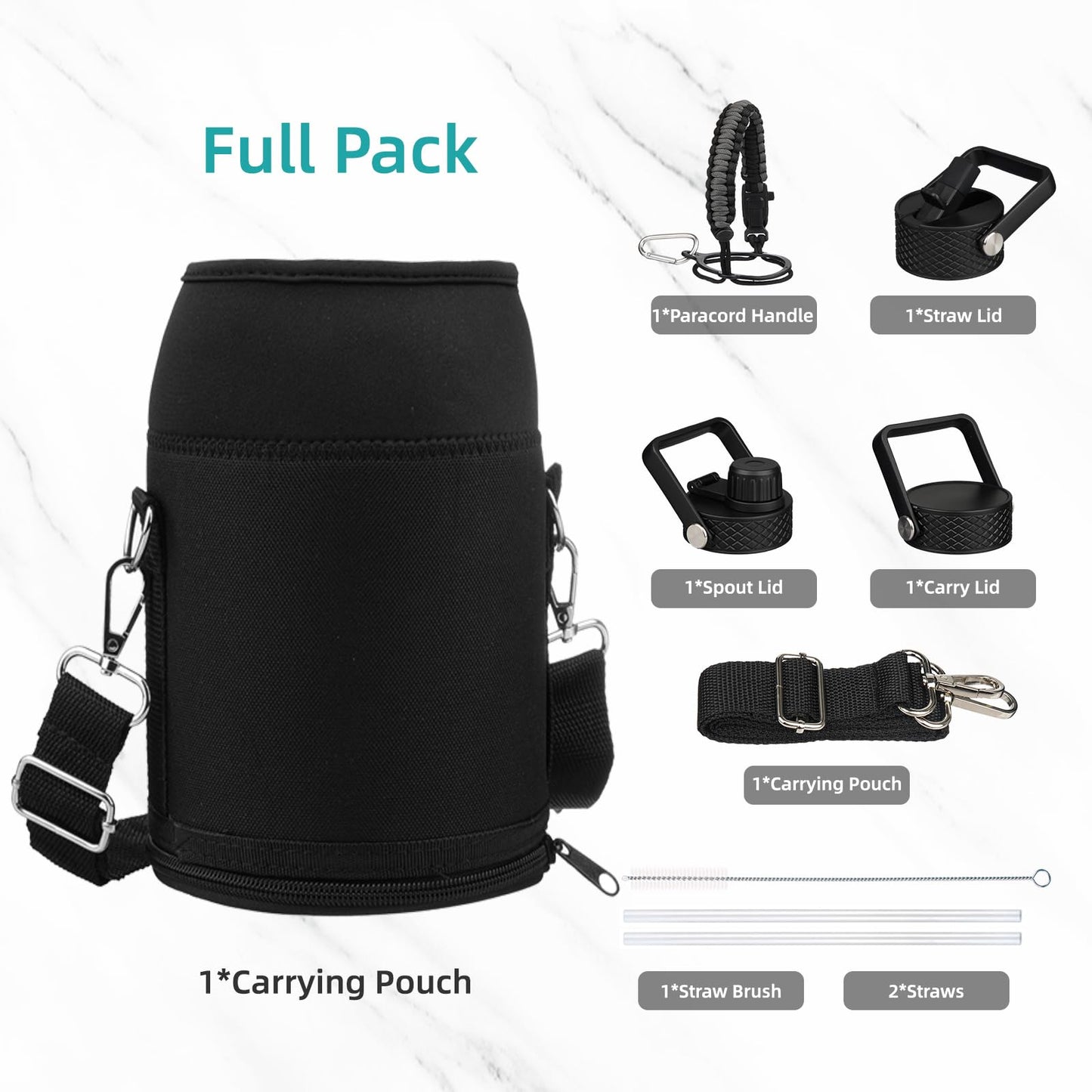 Konokyo Insulated Water Bottle with Straw,87 oz 3 Lids Water Jug with Carrying Bag,Paracord Handle,Double Wall Vacuum Stainless Steel Metal Flask,Navy Blue