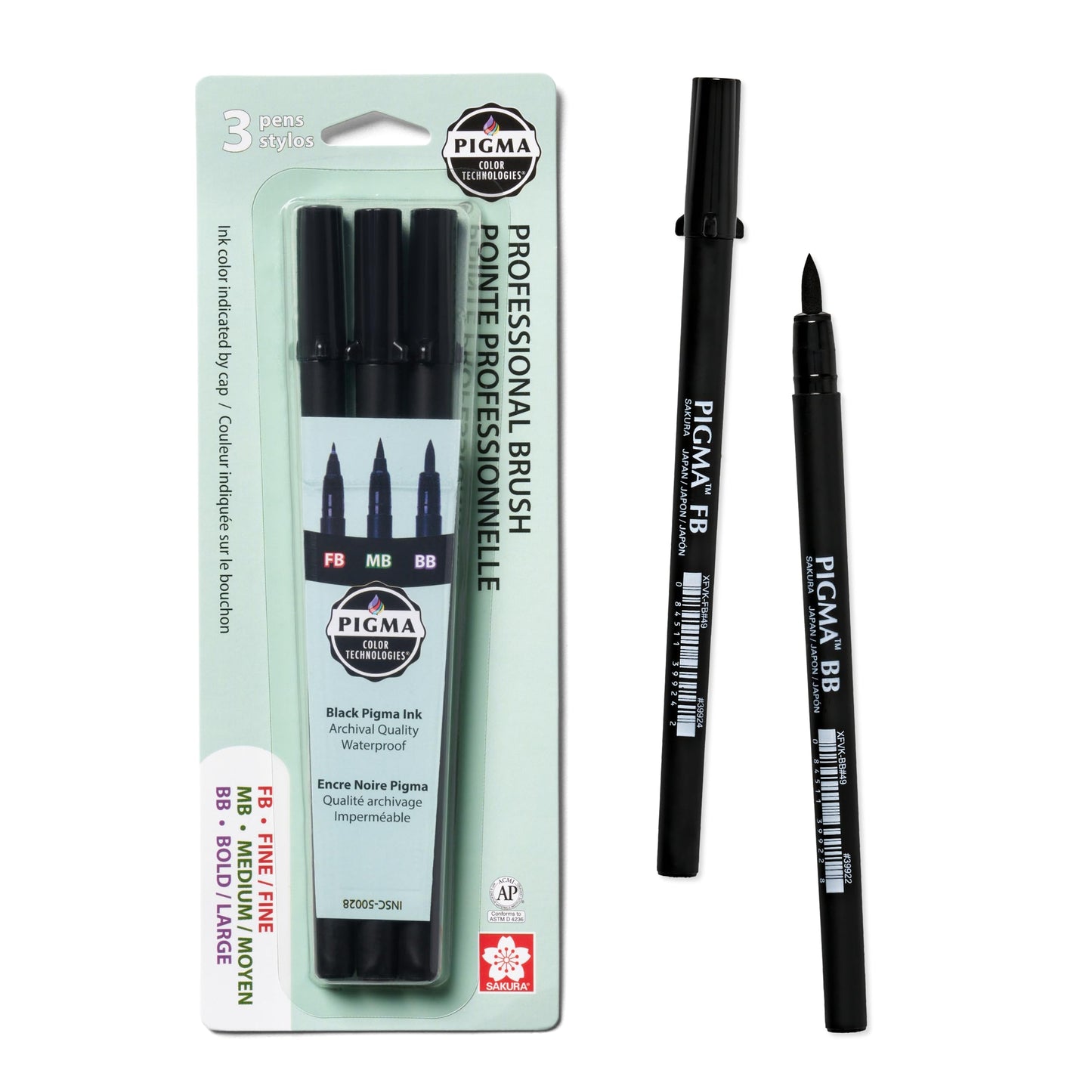SAKURA Pigma Professional Brush Pens - Archival Black Ink Pens - Pens for Lettering, Modern Calligraphy, or Drawing - Brush Nibs - 3 Pack