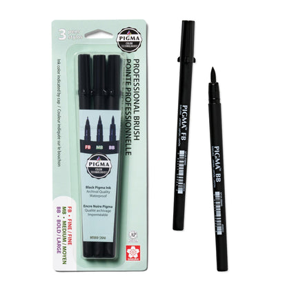 SAKURA Pigma Professional Brush Pens - Archival Black Ink Pens - Pens for Lettering, Modern Calligraphy, or Drawing - Brush Nibs - 3 Pack