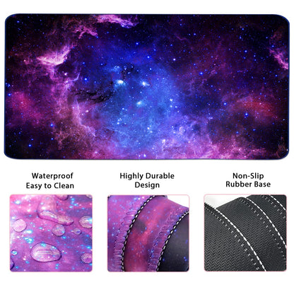 Large Mouse Pad and Keyboard Wrist Rest, Desk Pad for Keyboard and Mouse, 4-in-1 Large Gaming Mouse Pad with Wrist Support, Desk Mat for Home Office Study Game-Galaxy Fluid
