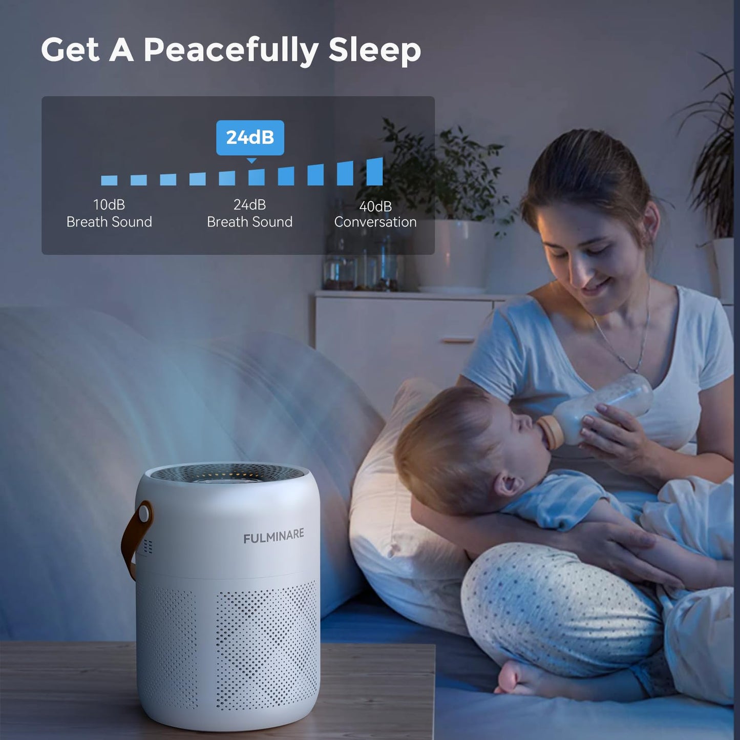 FULMINARE Air Purifiers for Bedroom, H13 True HEPA Air Purifiers for Home, Pets, Office, Quiet Small Air Filters with Timer Sleep Mode Speeds Control Night Light