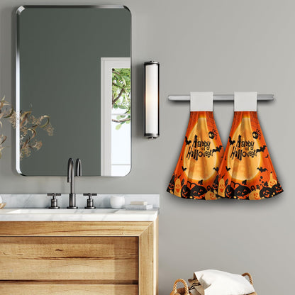 Giwawa Happy Halloween Hanging Kitchen Towels Set of 2 Spooky Pumpkin Bat Hand Tie Towel with Loop Scary Moon Orange Fast Drying Dish Tea Towels for Bathroom Tabletop Home Decor