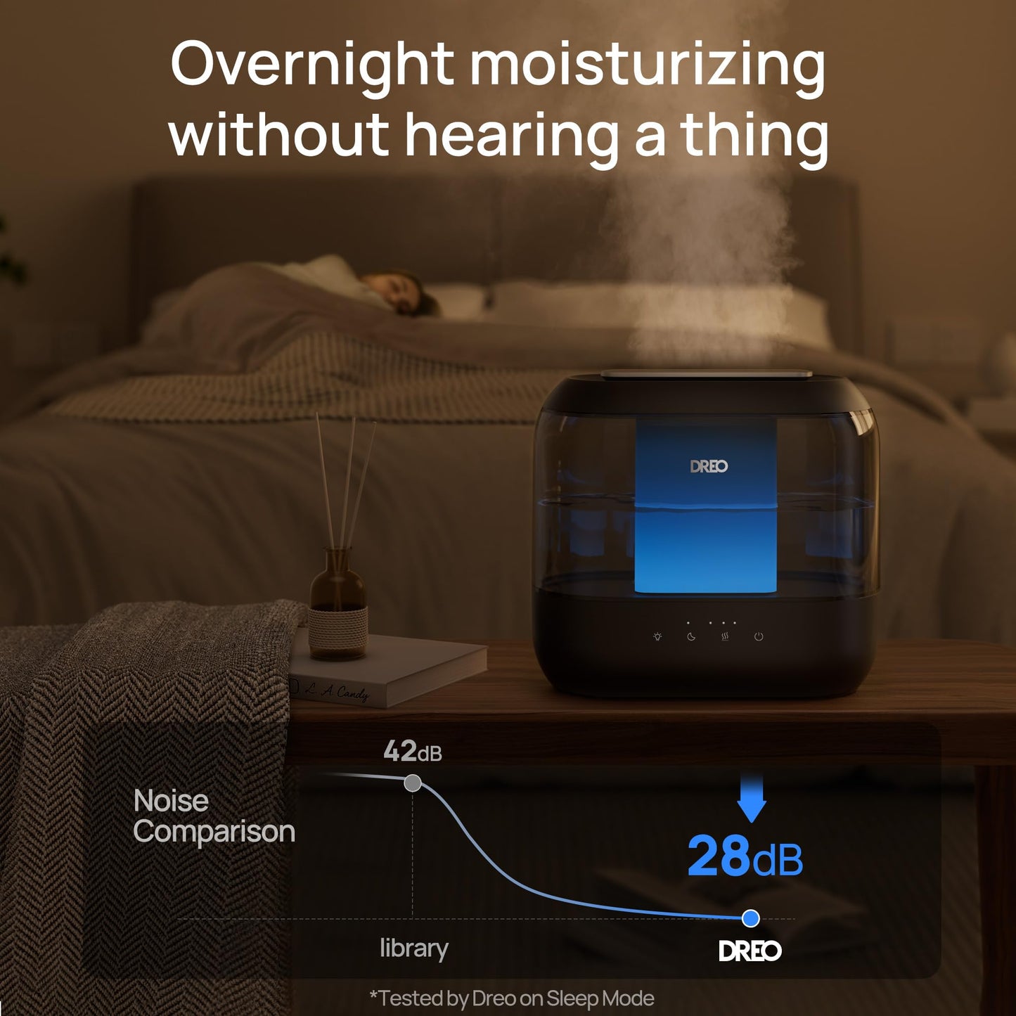 Dreo Top Fill 4L Humidifiers for Bedroom, 36H Runtime, 28 dB Quiet Cool Mist Supersized Air Humidifier for Large Room, Plants, Baby Nursery, Indoor, Night Light, Easy to Clean & Fill, Black