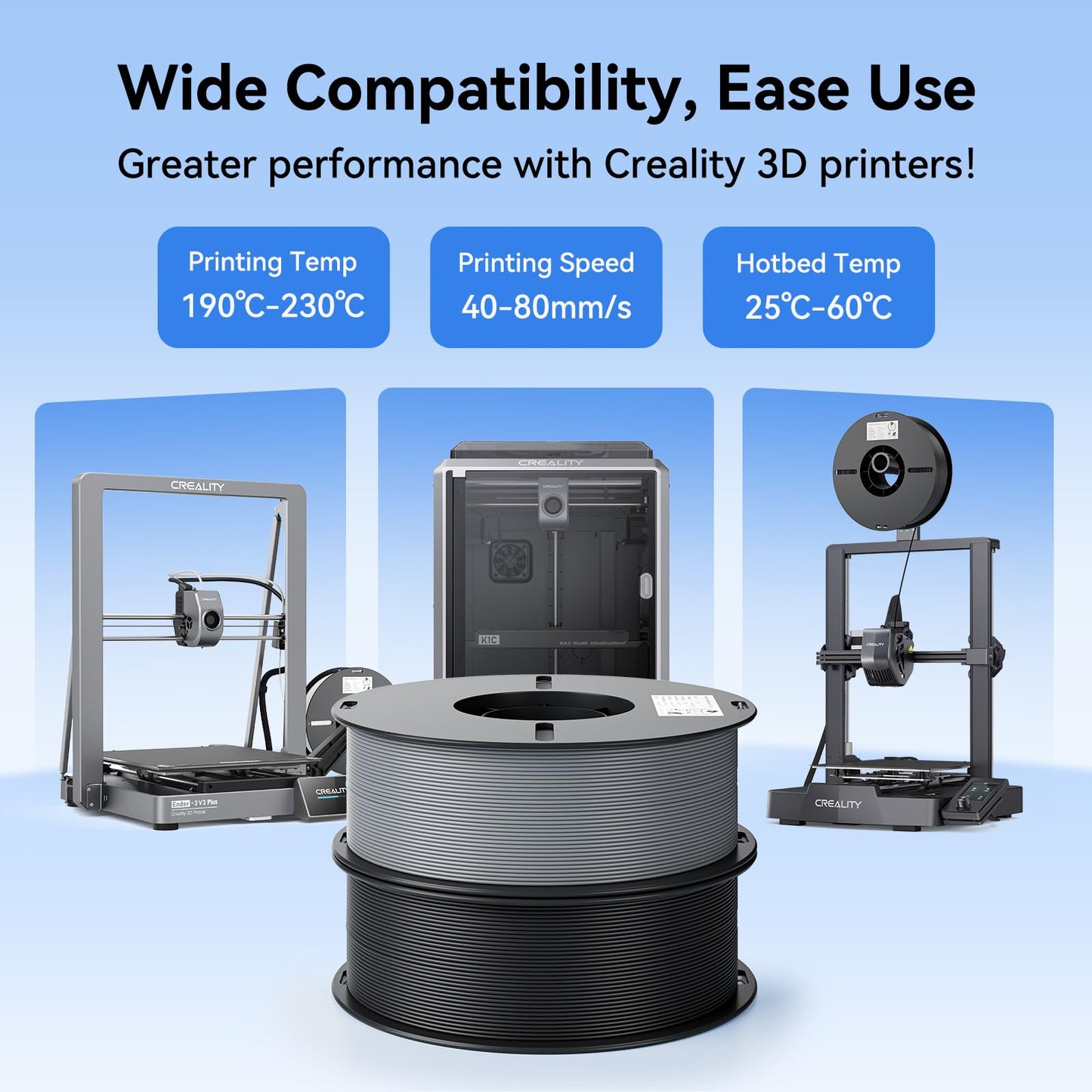 Creality 2kg Black & White PLA 1.75mm Filament Bundle for 3D Printing with No-Tangling Strong Bonding and Overhang Performance, Accuracy +/- 0.02mm