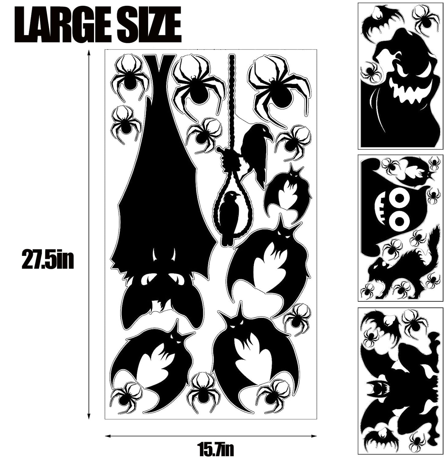 FOIMAS Halloween Window Cling Sticker,Giant Spooky Monster Silhouette Window Decals for Haunted House Halloween Home Decoration,4 Sheets