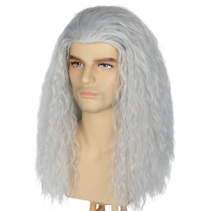 Koonfan Women Witch Costume Men Wizard Wig Silver Gray Old Lady Grandma Wig Halloween Cosplay Wigs