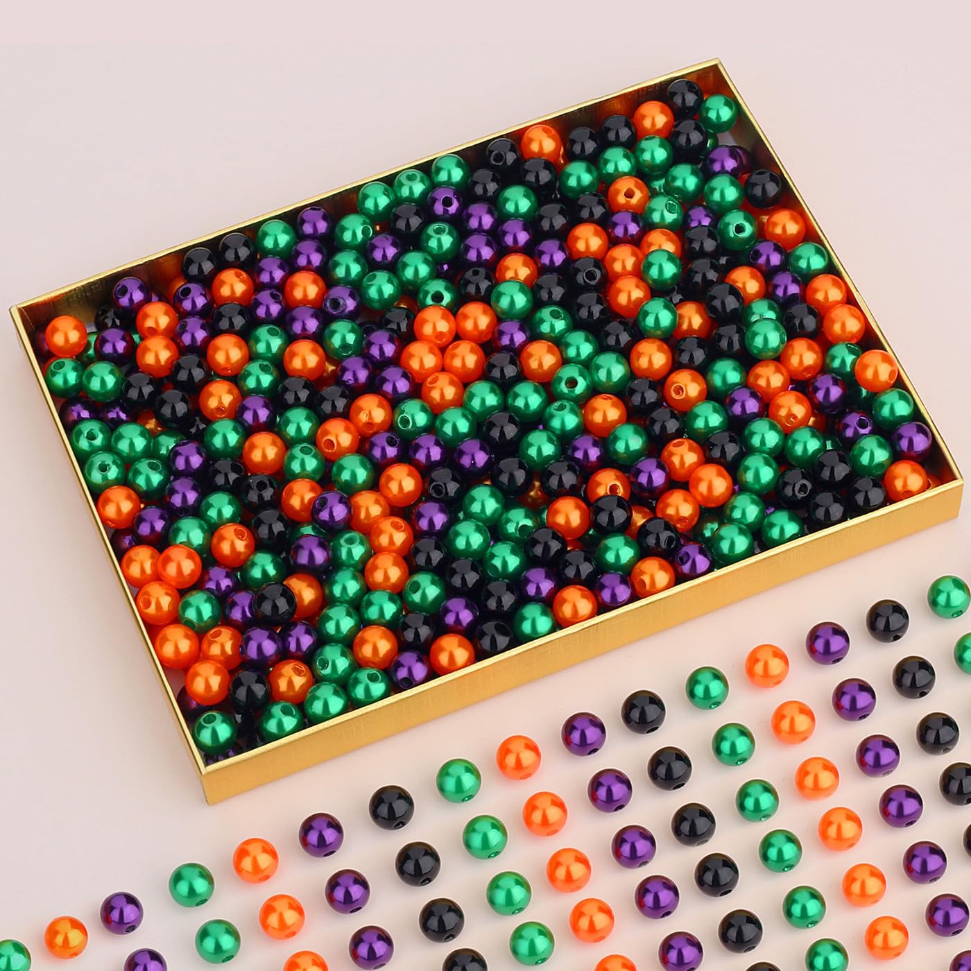 DUQGUHO Halloween Beads, 8mm Halloween Charms for for Jewelry Making, Black Purple Green Orange Beads, Party Accessories for Bracelets, Fake Pearl Beads 500PCS