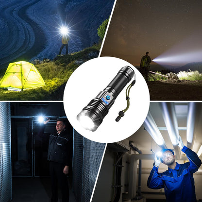 Flashlights High Lumens Rechargeable, Super Bright Flashlight, Adjustable Tactical Flashlight, 5Mode Flash Light High Powered, Waterproof LED Flashlight for Camping, Hiking, Home, Emergencies
