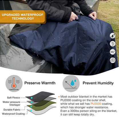 DUKUSEEK Large Waterproof Stadium Blanket for Cold Weather, Soft Warm Fleece Camping Blanket Windproof for Outdoor Sporting Events, Football Games,Navy Blue