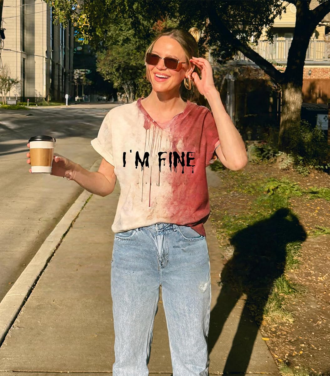 Generic Its Ok It'S Not My Blood Shirt I'M Fine It'S Not My Blood Hoodie Ladies' Halloween Bloody Print Dress Funny Letter Print Shirt Graphic Casual Top Fun Gift, Medium