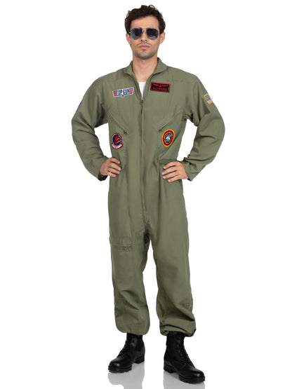Leg Avenue Mens Licensed Top Gun Flight Suit Costume, X-LARGE, Khaki/Green