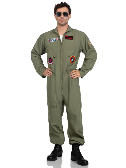 Leg Avenue Mens Licensed Top Gun Flight Suit Costume, X-LARGE, Khaki/Green
