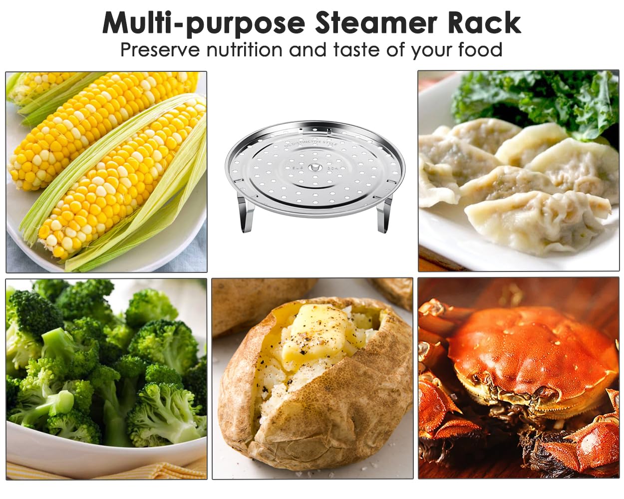 DS. DISTINCTIVE STYLE Steamer Rack 304 Stainless Steel Steaming Rack Steam Tray with Removable Legs for Instant Pressure Cooker Multi-functional Steamer Basket (Silver - 22cm)