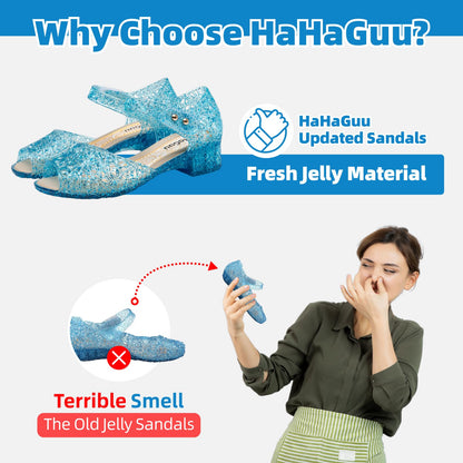 HaHaGuu Princess Jelly Flats Shoes Girls Birthday Party Heels Snow Queen Cosplay Costumes Dress Up Sandals for Toddler Little Girls Big Kids