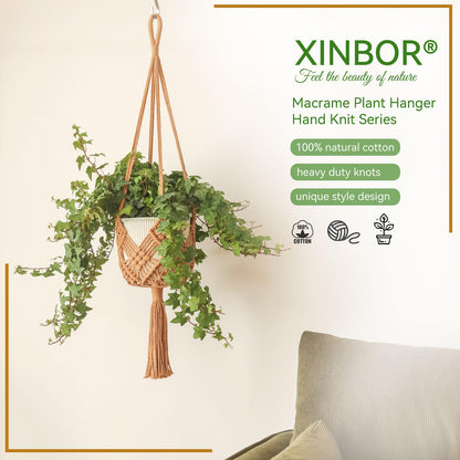 Hanging Planter with Patterns,2Packs Macrame Plant Hangers Indoor Macrame for up to 8 inch Pot Crochet Boho Plant Hanger Holder for Indoor Outdoor with 2S Shaped Stainless Steel Hooks (Caramel)