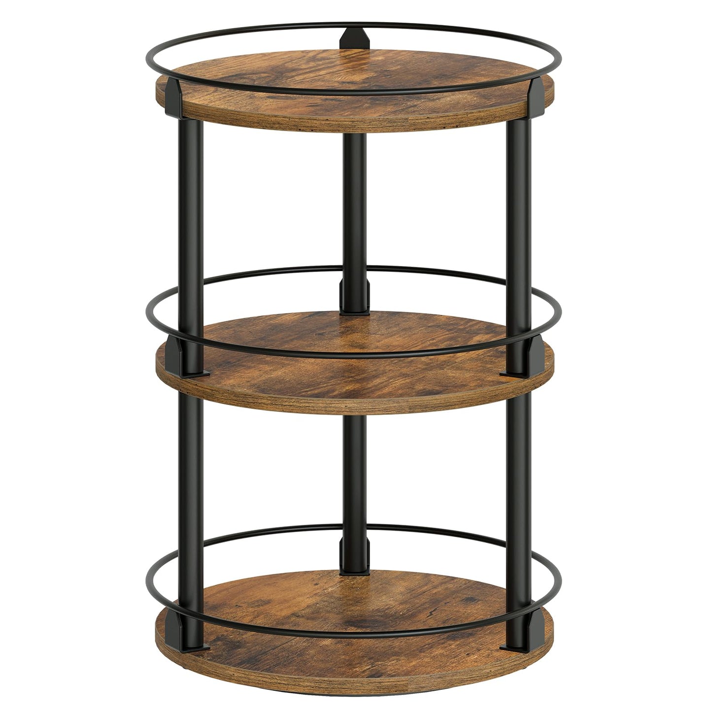 3-Tier Lazy Susan Organizer, Rotating Spice Rack, Spinning Organizer, Industrial Turntable Spice Rack Organizer for Cabinet, Kitchen Countertop, Pantry, Rustic Brown and Black SR23BR