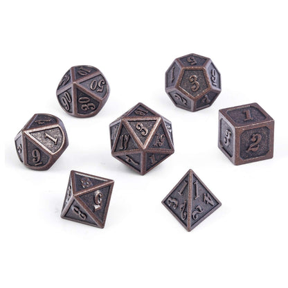 D&D Metal Dice Set, DNDND 7PCS Metallic Ancient Copper Dice with Metal Case for DND Dungeons and Dragons Table Games Roly Playing Rolling