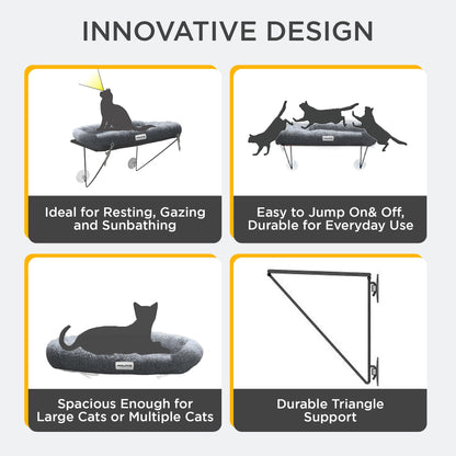 EvolutionUSA Cat Window Perch, Durable Feline Bed, Comfy Perch for 360 Views, Durable Elevated Pet Lounger, Ideal Cat Window Hammock for Large Cats, Heavy Duty, Large Size 24.4x12.6 in