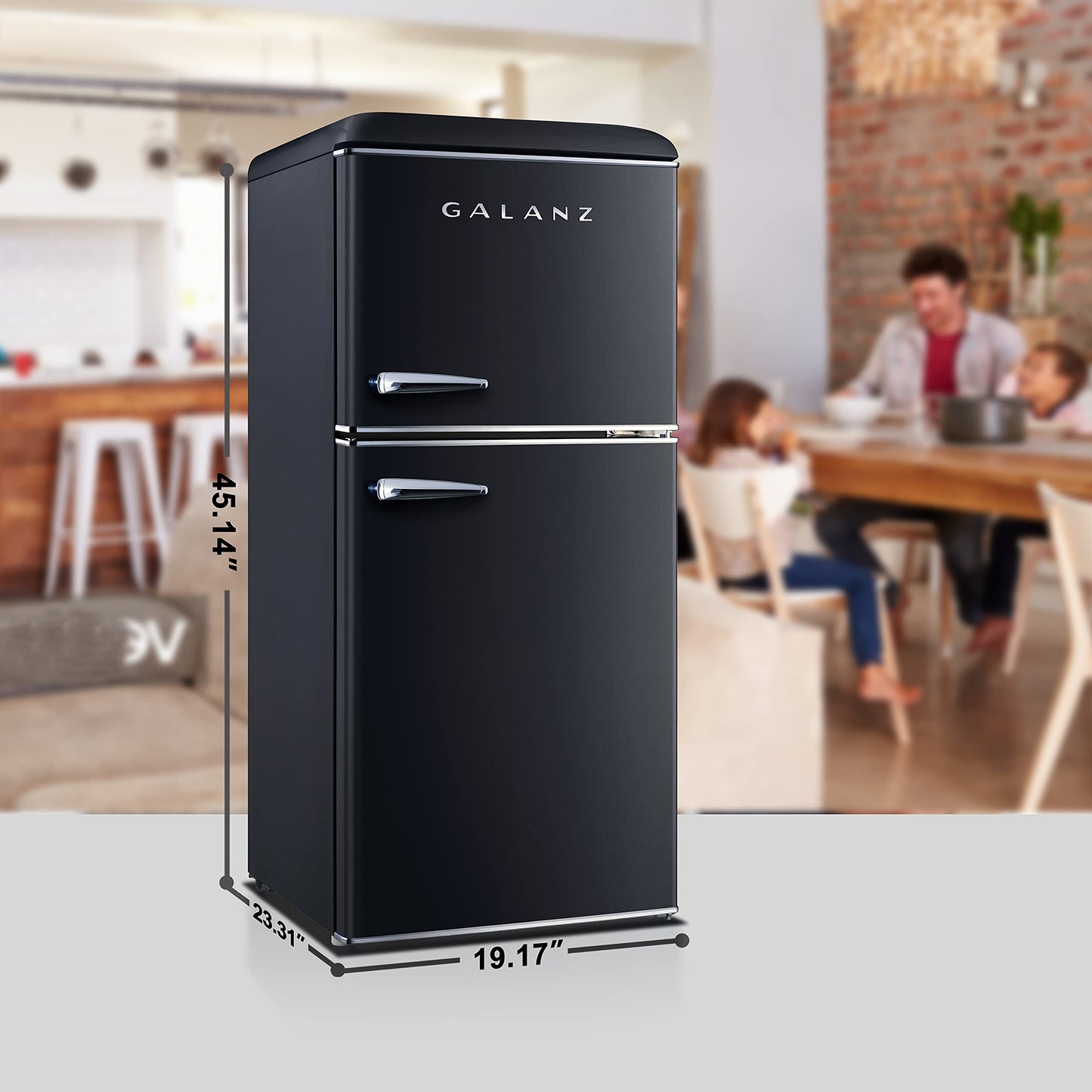 Galanz GLR40TBKER Retro Compact Refrigerator, Mini Fridge with Dual Doors, Adjustable Mechanical Thermostat with Freezer, 4.0 Cu Ft, Black