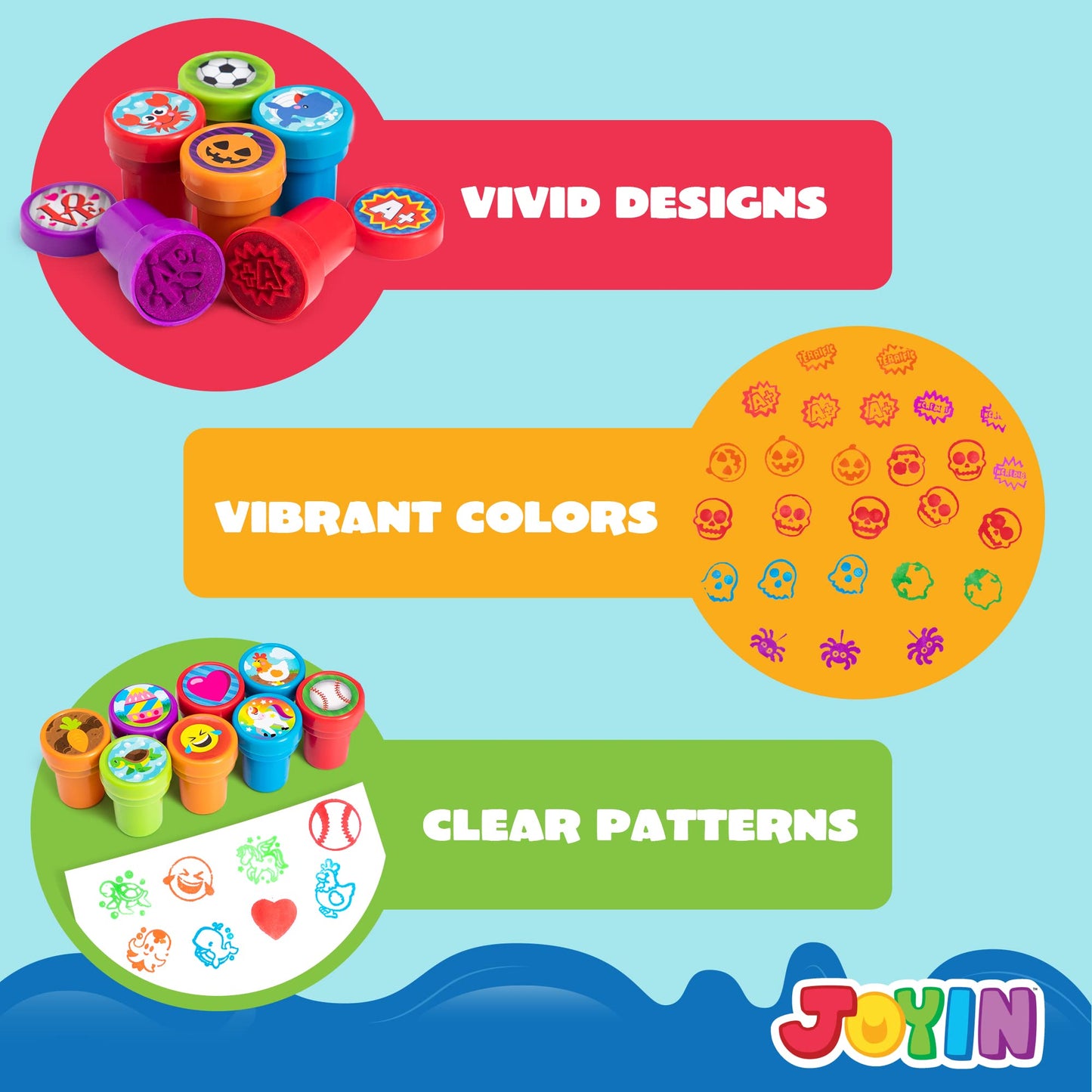 JOYIN 100 Pcs Assorted Stamps for Kids Self-Ink Stamps (50 Different Designs, Dinosaur, Zoo Safari Stampers) for Party Favor, Carnival Prizes, School, Easter Egg Stuffers, Halloween, Christmas