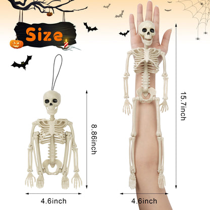 Kelool 2 Pack Halloween Skeleton Decorations,15.7" Spooky Full Body Mini Skeleton with Movable Posable Bones,Spooky Skeleton for Halloween Party Decor,Yard Graveyard Haunted House Props