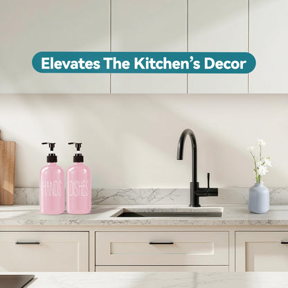 COHOSEGE Glass Soap Dispenser Set 2 Pack,16 Oz Dish Soap Dispenser for Kitchen Sink,Pink Kitchen Accessories and Kitchen Decor,Pink Decorations and Kitchen Utensils for Kitchen