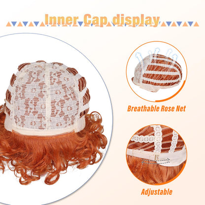 ColorGround Short Fluffy Curly Orange Red Cosplay Wig Women Costume for Halloween