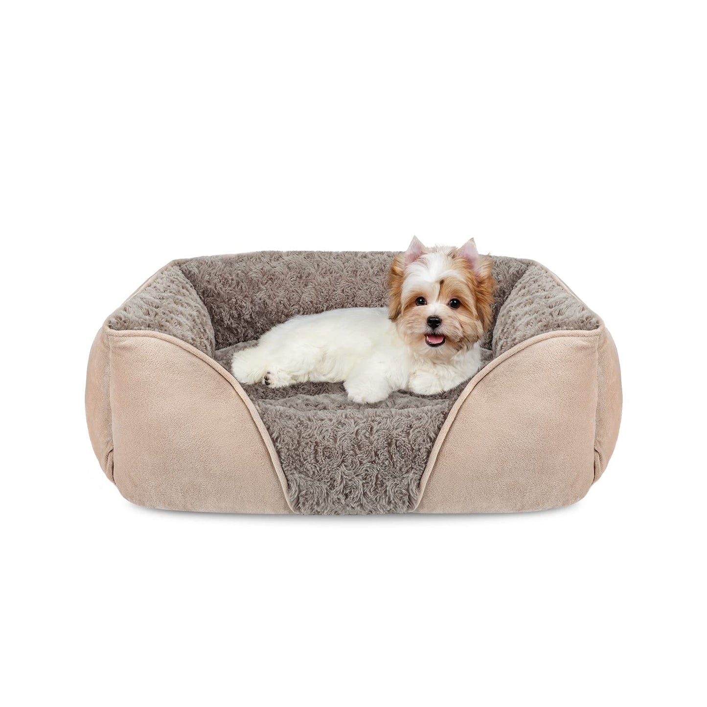INVENHO Small Dog Bed, Rectangle Washable, Orthopedic, Soft Calming, Durable Pet Cuddler with Anti-Slip Bottom, S(20"x19"x6")