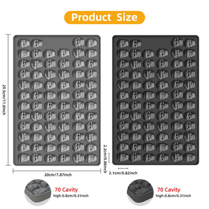 2 PCS Gummy Skull Candy Molds Silicone, 140 Cavity Skull Mini Silicone Mold for Chocolate, Fondant, Candy, Biscuits, Cookie, Jelly,Ice Cube and Dog Training Commands Concept
