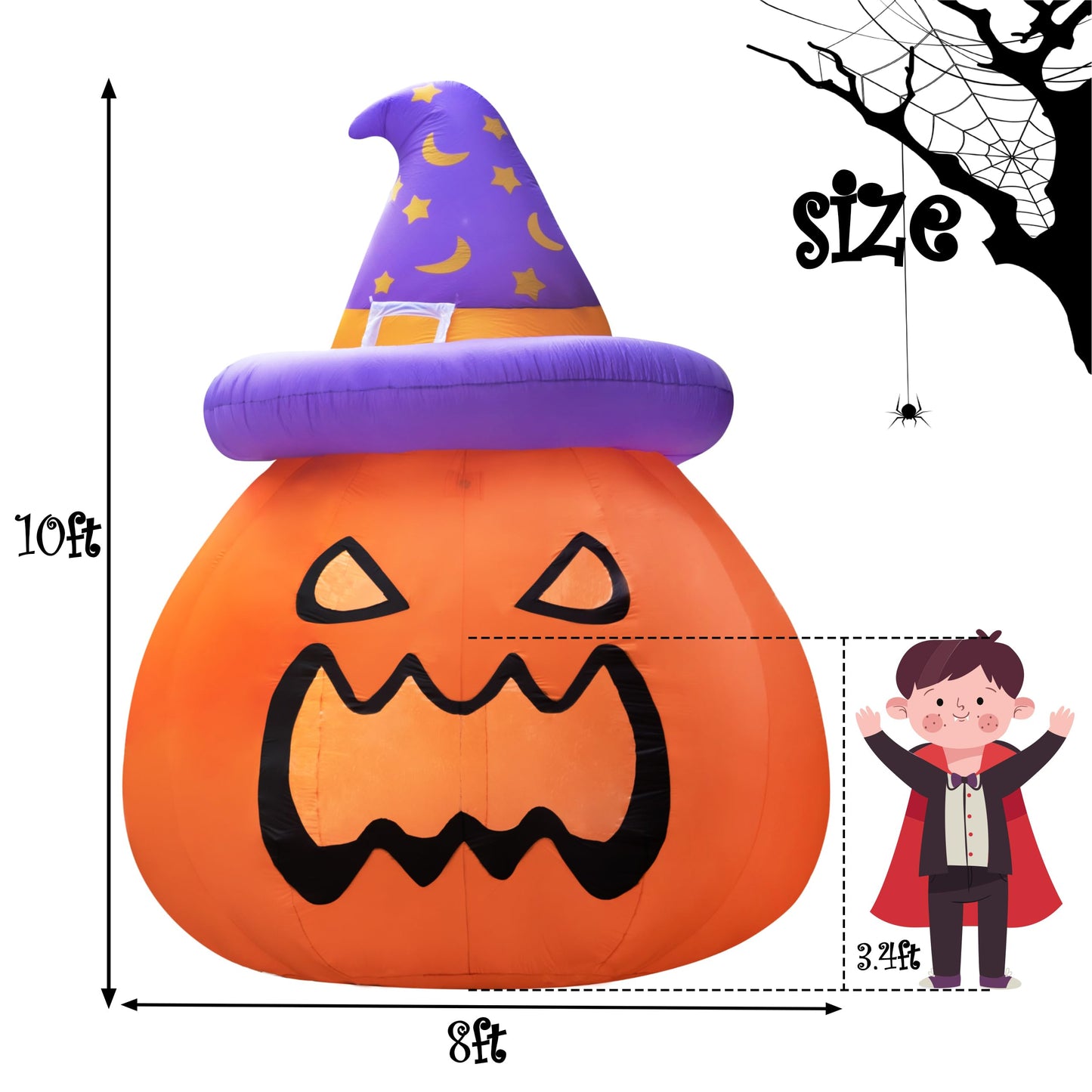 New 10FT Giant Halloween Inflatables Large Pumpkin with Interior Space for Play Blowup Yard Decor with LED Lights Lighted Lawn Outdoor Game Holiday Decorations