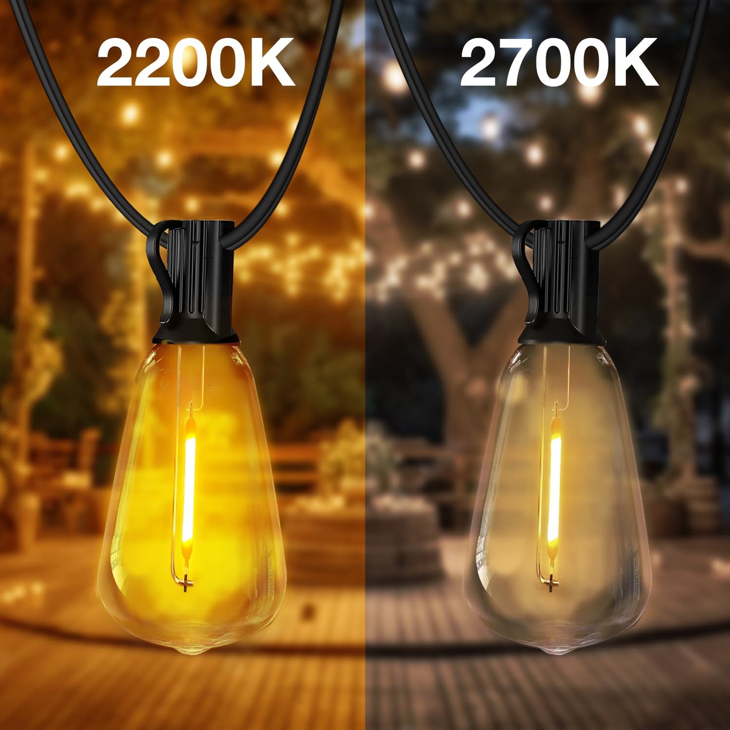 DAYBETTER Outdoor String Lights Waterproof LED Edison Outside Lights, 2200K 34 Shatterproof ST38 Bulbs, Hanging Umbrella Lite for Garden Camping Patio Porch Backyard Deck Balcony