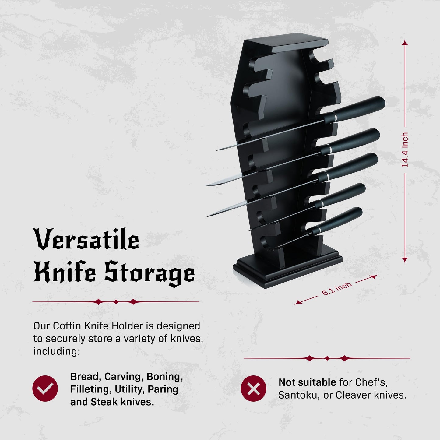 Coffin knife holder has 14 Magnets for 7 knives- Gothic Kitchen Decor and Goth Kitchen Accessories, Gothic Knife Holder, Halloween Knife Holder for Goth Kitchen, Littlesy （Without Knives）