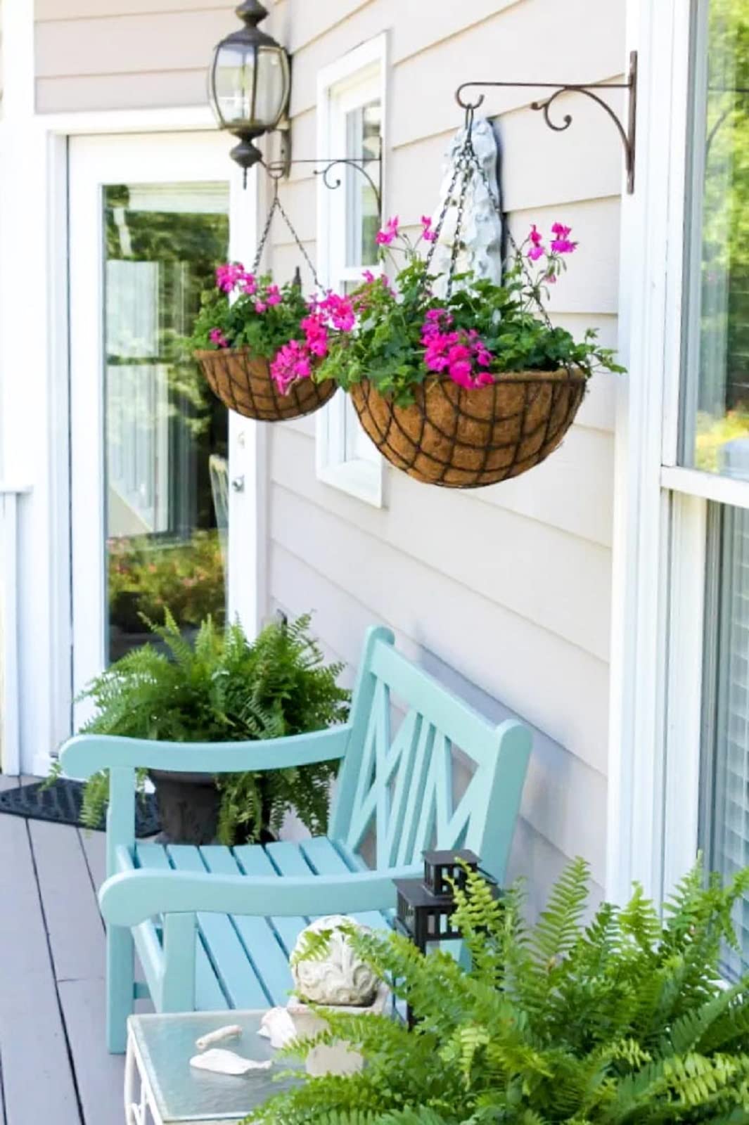 Kingbuy 12 Inch Metal Hanging Planter Basket with Coconut Fiber Liner Round Wire Hanging Plant Flower Pot for Home Garden Patio Decoration, Grid Pattern, 2 Pack