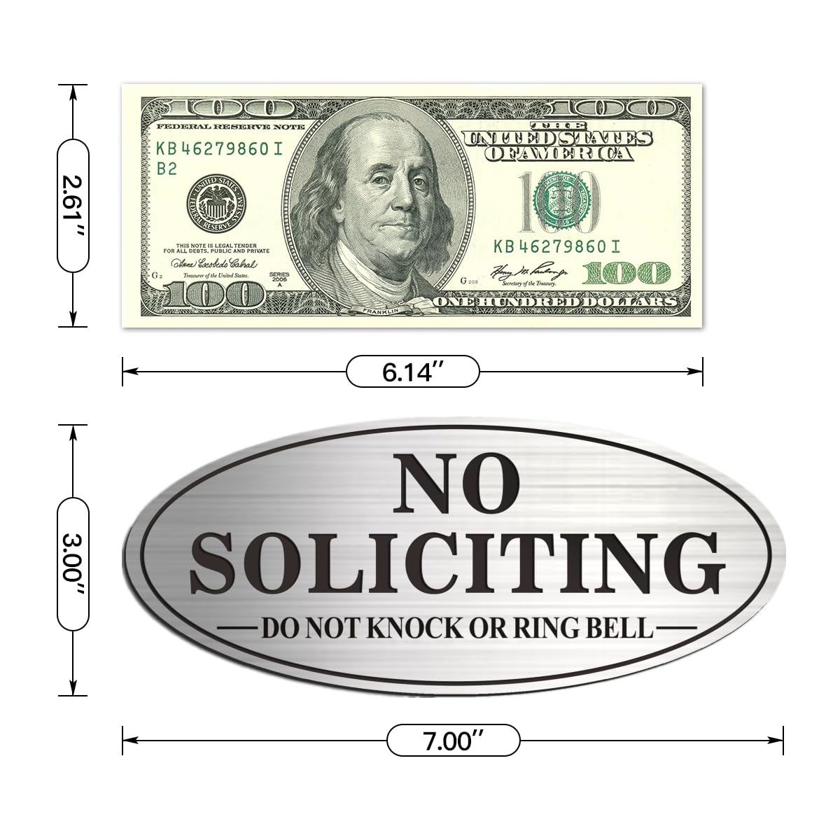 No Soliciting Sign, 2 Pack Self-Adhesive Aluminum Metal No Solitation Do Not Knock or Ring Bell Sign, 7.0 x 3.0 inches Fade Resistang Signs for Office and Home (Brushed Nickel/Black)