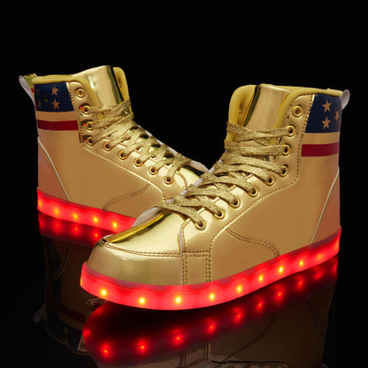 LED Light Up High Top Shoes for Women Men, USB Charging Glitter Chain Halloween Sneakers Couple Dancing Glowing Flashing Luminous Trainers(Glitter Gold,6.5)
